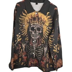 Western Denim Jacket Skull Crown Lightweight Snap Front GOTH PUNK SKATER STREETW